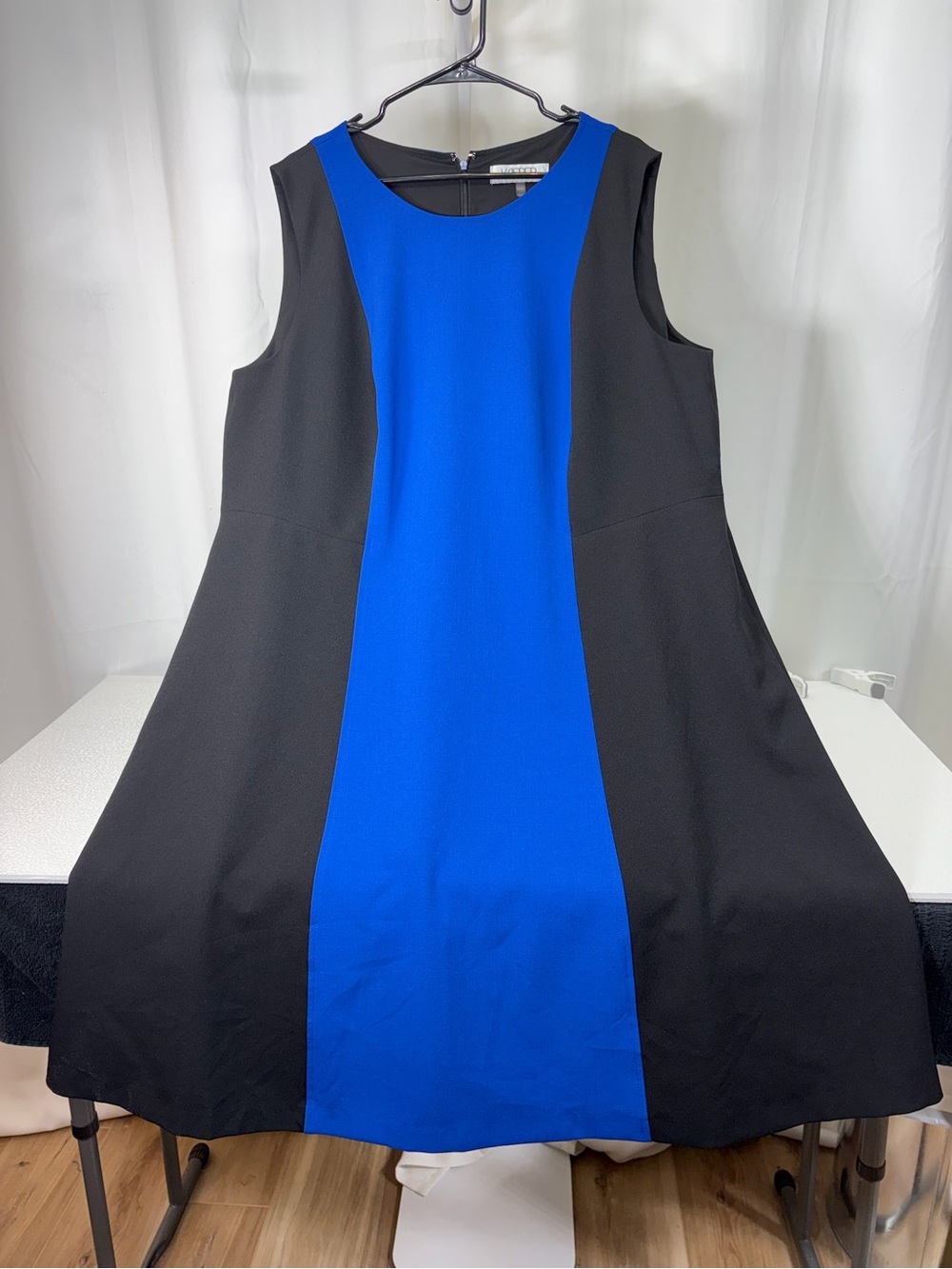 Kasper Black and Cobalt Blue Colorblock Midi Dress 4269